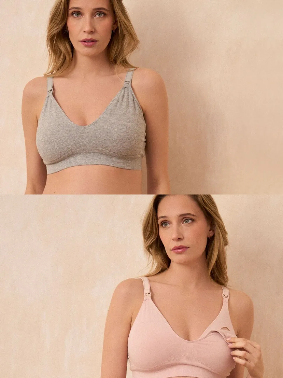 Grijs en poederroze - Seraphine Bamboo Soft Seamless Maternity & Nursing Bra 2 Pack