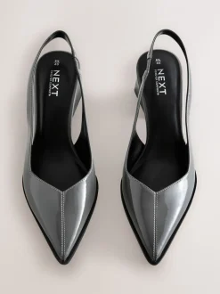 Grijs gelakt - Forever Comfort® Pointed Toe Slingback Block Heels