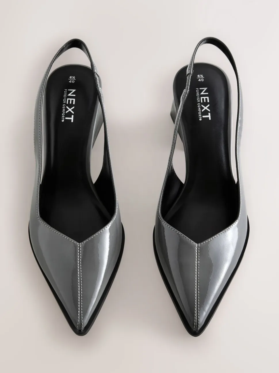 Grijs gelakt - Forever Comfort® Pointed Toe Slingback Block Heels