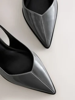 Grijs gelakt - Forever Comfort® Pointed Toe Slingback Block Heels