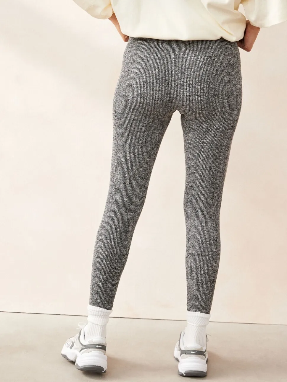 Grijs gemêleerd - Geribbelde naadloze legging met hoge taille
