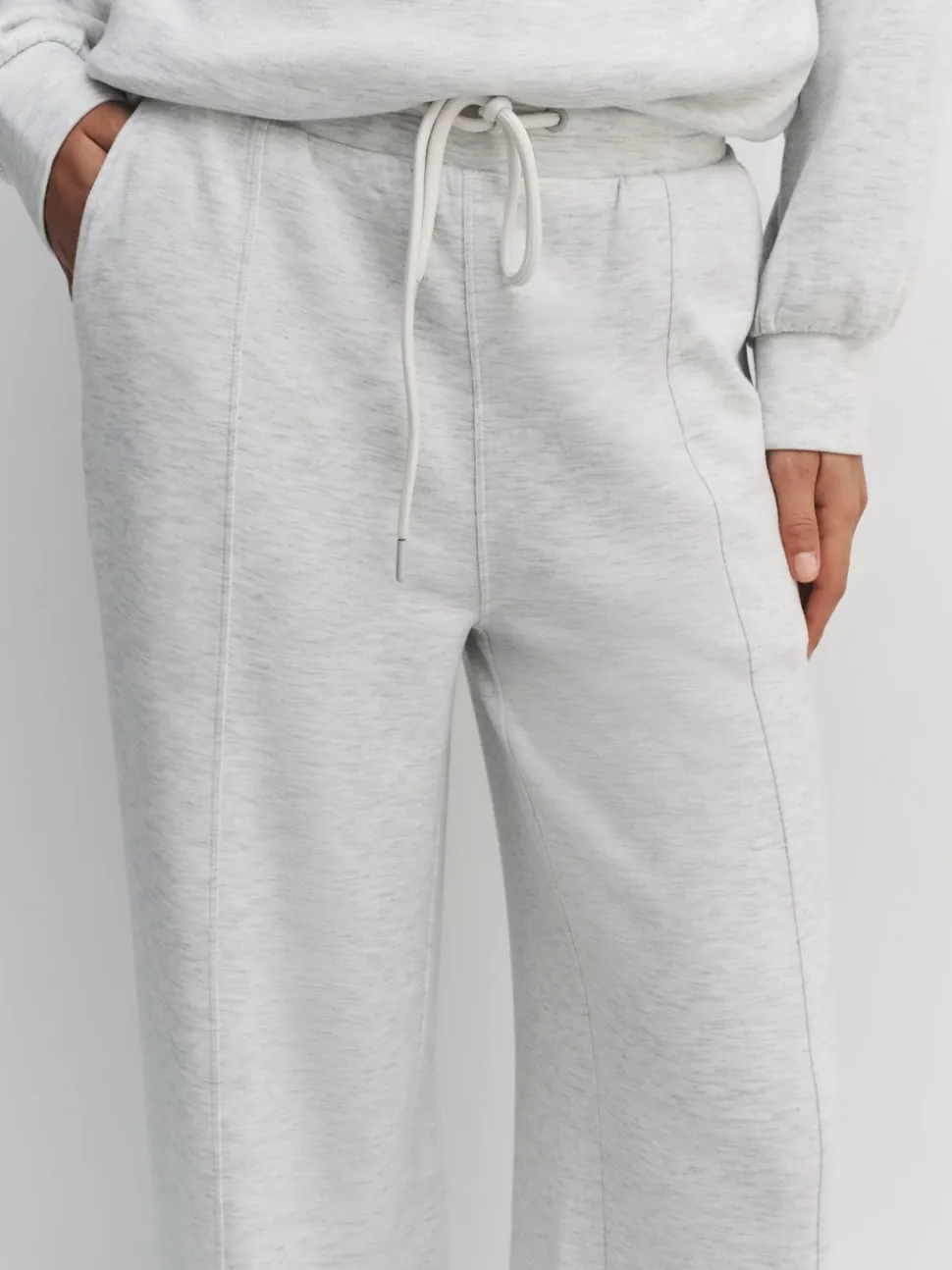 Grijs gemêleerd - Premium jersey joggingbroek met wijde pijpen