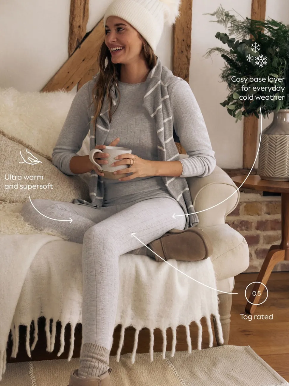 Grijs gemêleerd - Thermal Maximum Warmth Cosy Pointelle Leggings