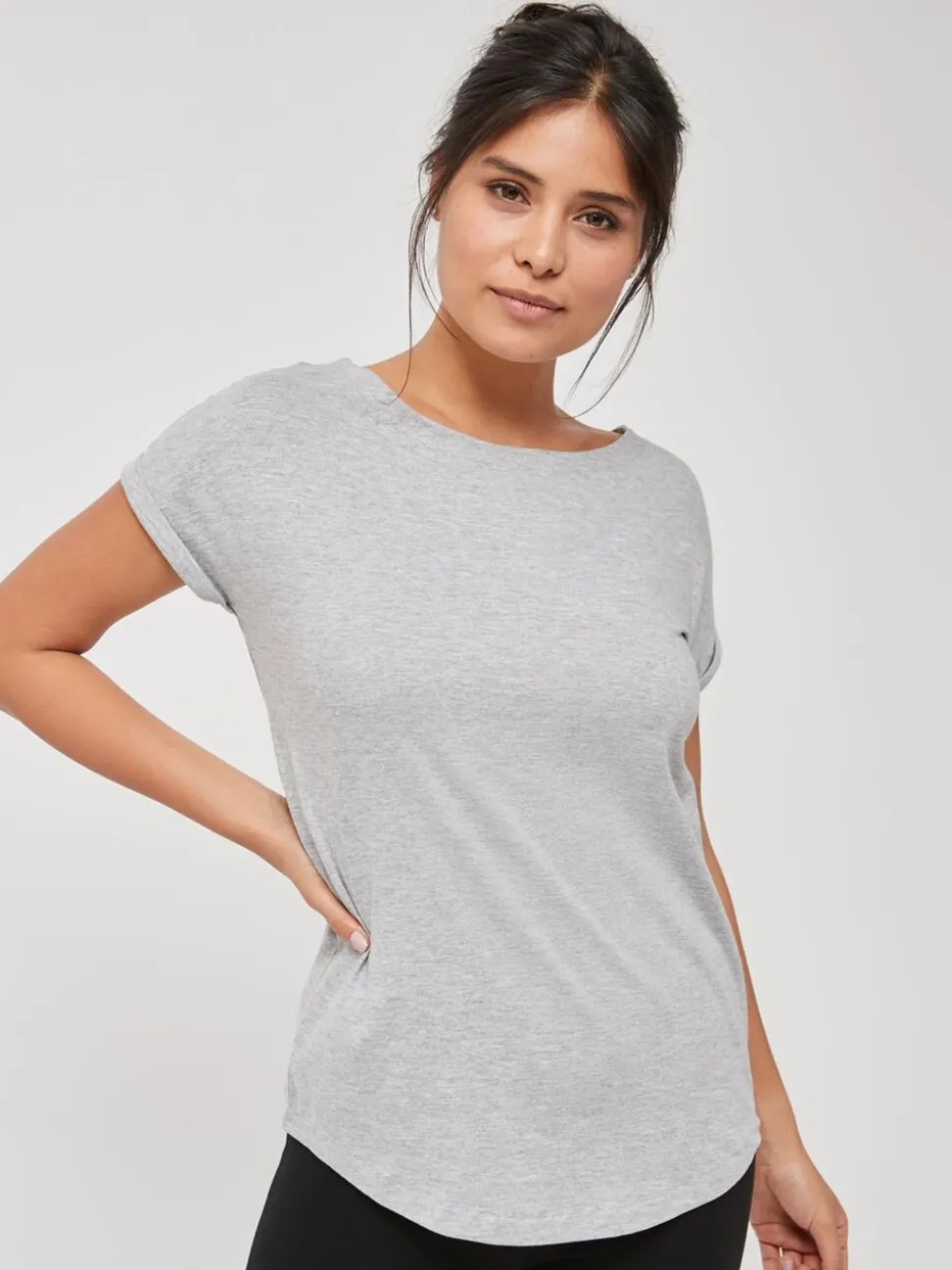 Grijs gemêleerd - T-shirt met kapmouwtjes