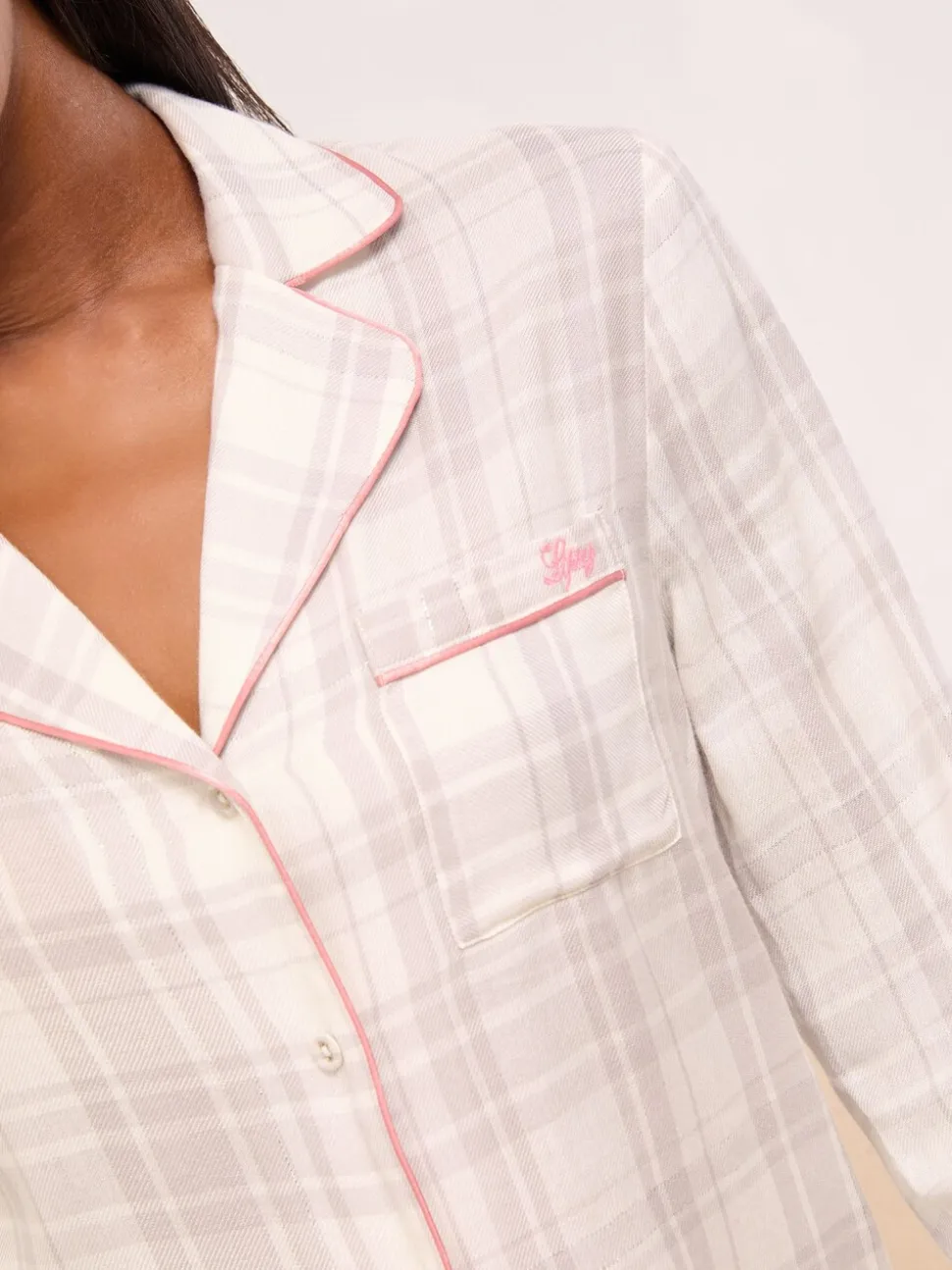 Grijs geruit - Lipsy - Geweven pyjamaset met lange mouwen