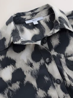 Grijs met luipaardprint - Mini Long Sleeve Tie Waist Shirt Dress