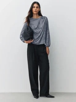 Grijs met touwprint - Twist Neck Long Sleeve Blouse