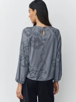 Grijs met touwprint - Twist Neck Long Sleeve Blouse