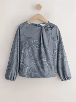 Grijs met touwprint - Twist Neck Long Sleeve Blouse