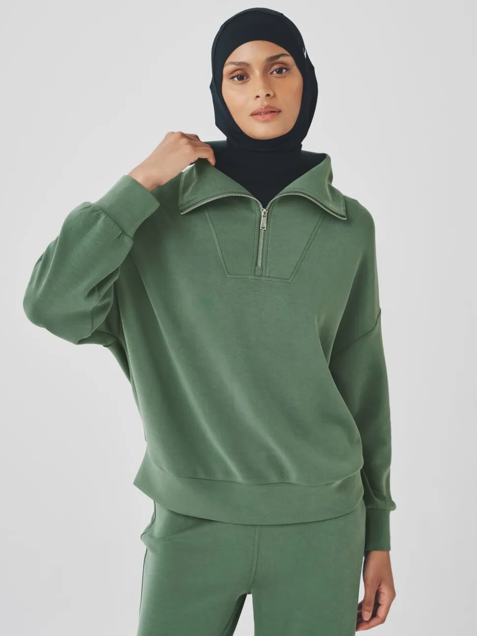 Grijs-groen - Active Modal sweatshirt met kwart-rits