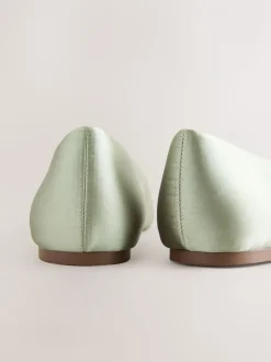 Grijs-groen - Ballerina's met pareleffect en strikdetail voor bruidsmeisjes