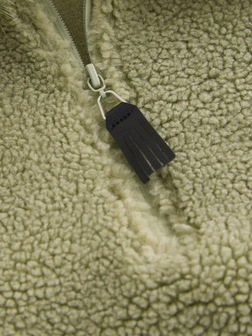 Grijs-groen - Borg Quarter Zip Fleece with Fur Collar