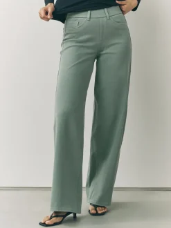 Grijs-groen - Jersey denim broek met wijde pijpen