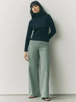 Grijs-groen - Jersey denim broek met wijde pijpen