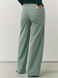 Grijs-groen - Jersey denim broek met wijde pijpen