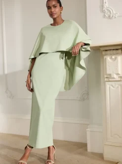 Grijs-groen - Lange jurk met cape