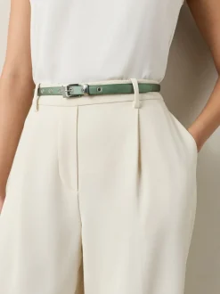 Grijs-groen - Satin Skinny Belt with Diamante Square Buckle
