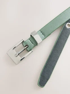 Grijs-groen - Satin Skinny Belt with Diamante Square Buckle
