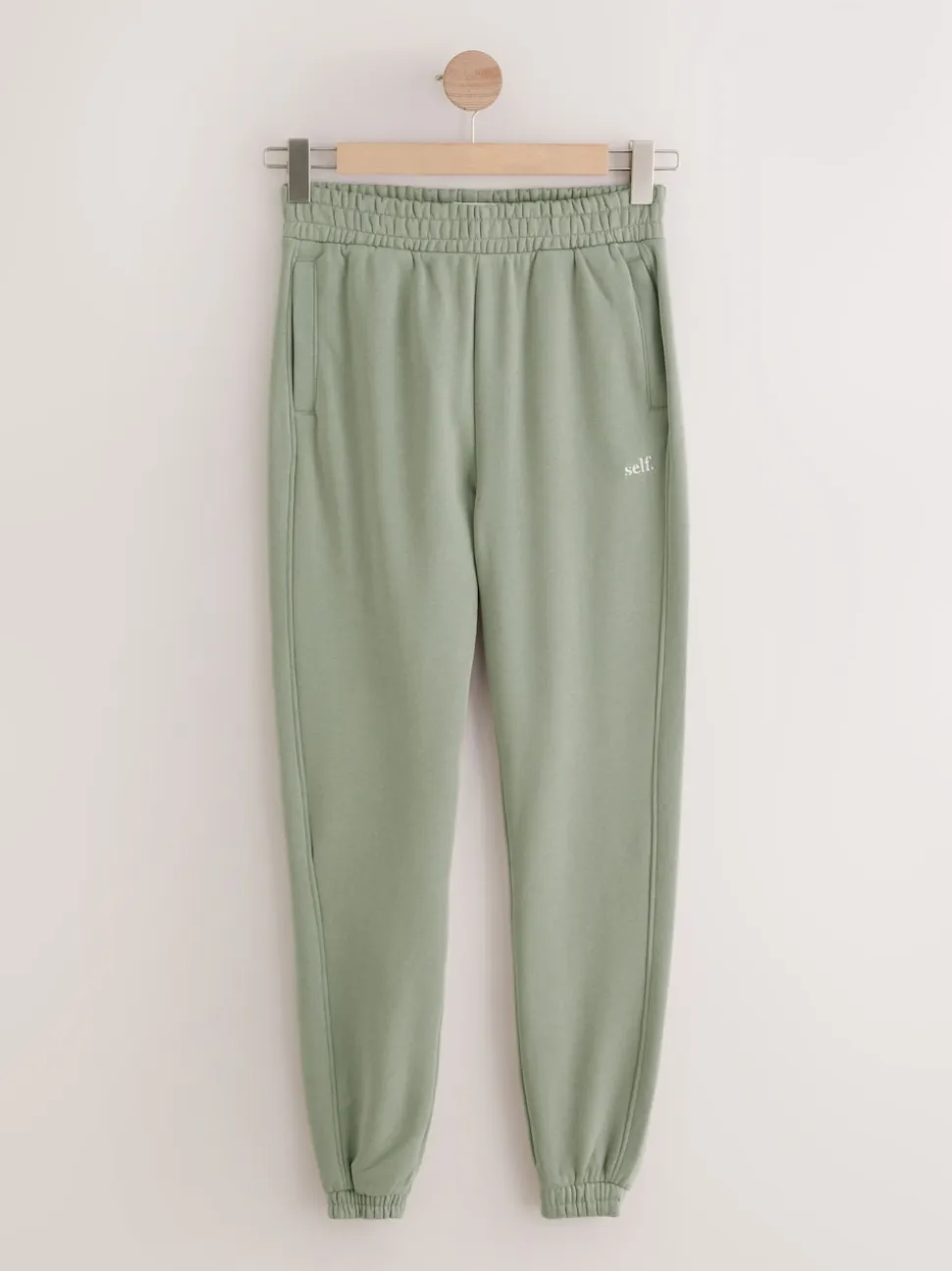 Grijs-groen - Self. joggingbroek met boorden