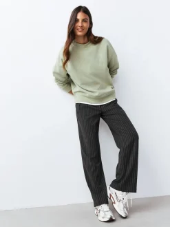 Grijs-groen - Supersoft Peached Essentials sweatshirt met ronde hals en naaddetail