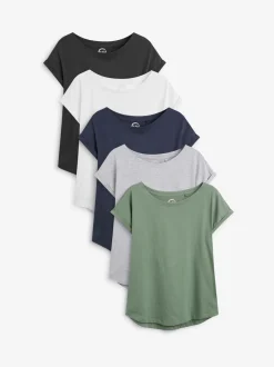 Grijs/wit/zwart/marineblauw/kakigroen - Set van 5 T-shirts met kapmouwtjes