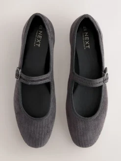 Grijze corduroy - Forever Comfort Round Toe Buckle Detail Mary Jane Shoes