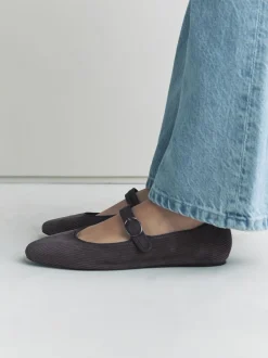 Grijze corduroy - Forever Comfort Round Toe Buckle Detail Mary Jane Shoes