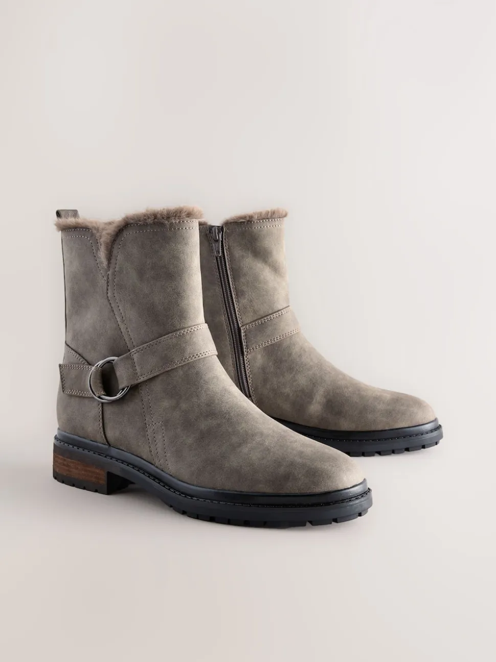 Grijze textuur - Forever Comfort® Faux Fur Hardware Ankle Boots