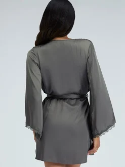 Groen - Boux Avenue Kaya Lace Trim Satin Robe
