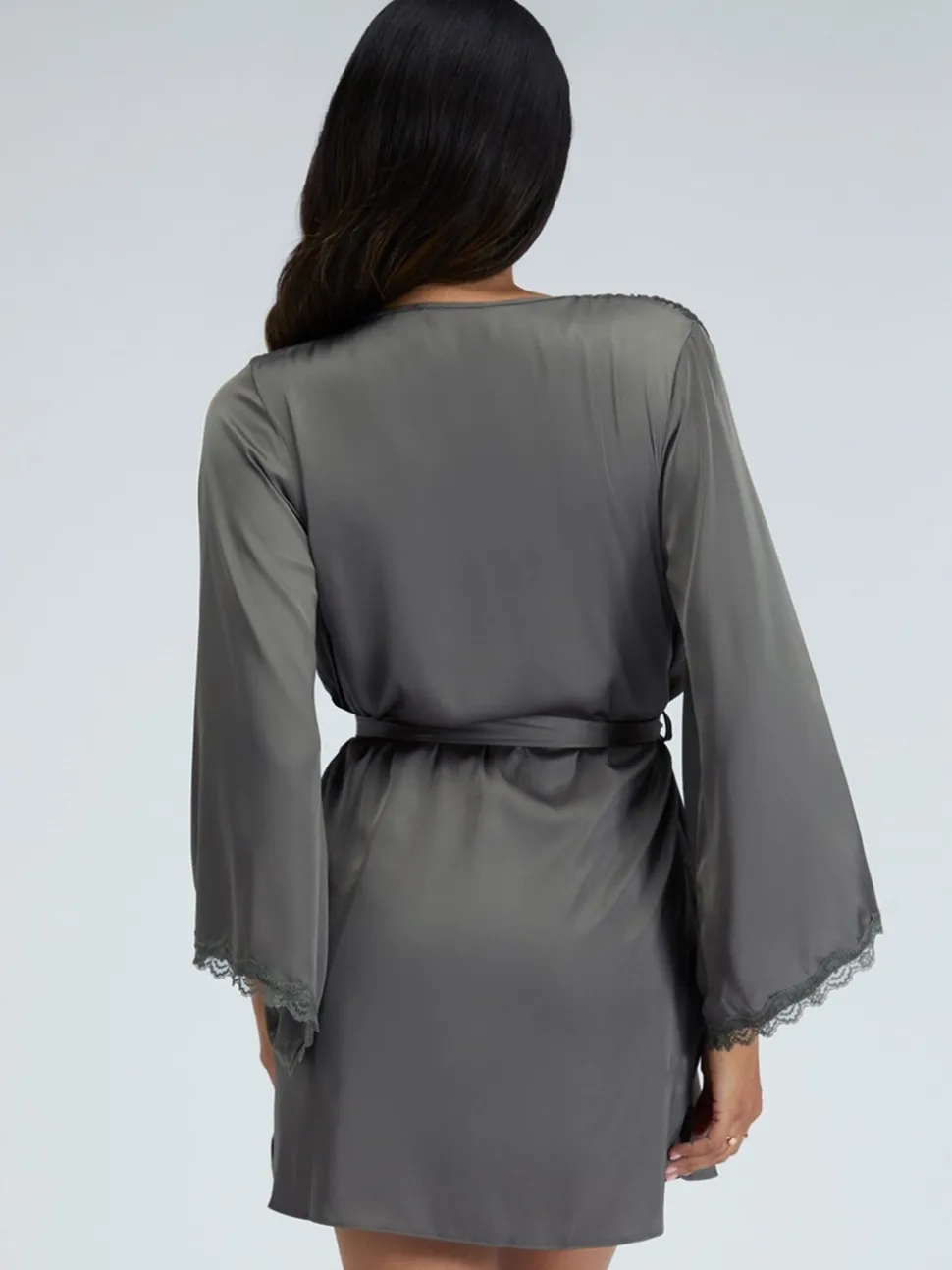 Groen - Boux Avenue Kaya Lace Trim Satin Robe