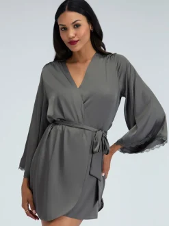 Groen - Boux Avenue Kaya Lace Trim Satin Robe