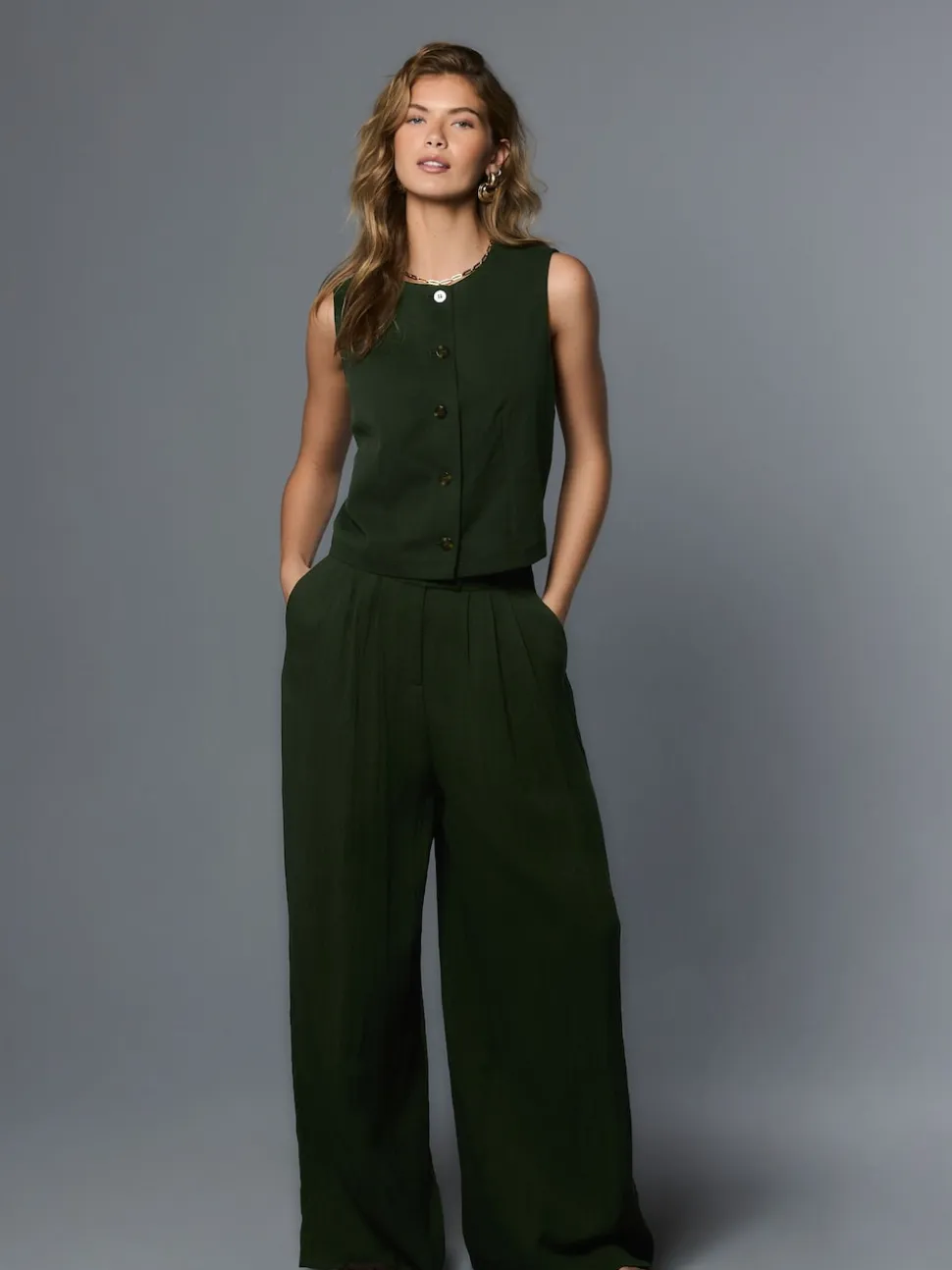 Groen - Button Front Waistcoat