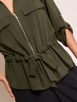 Groen - Friends Like These Utility Style Tie Waist Shirt