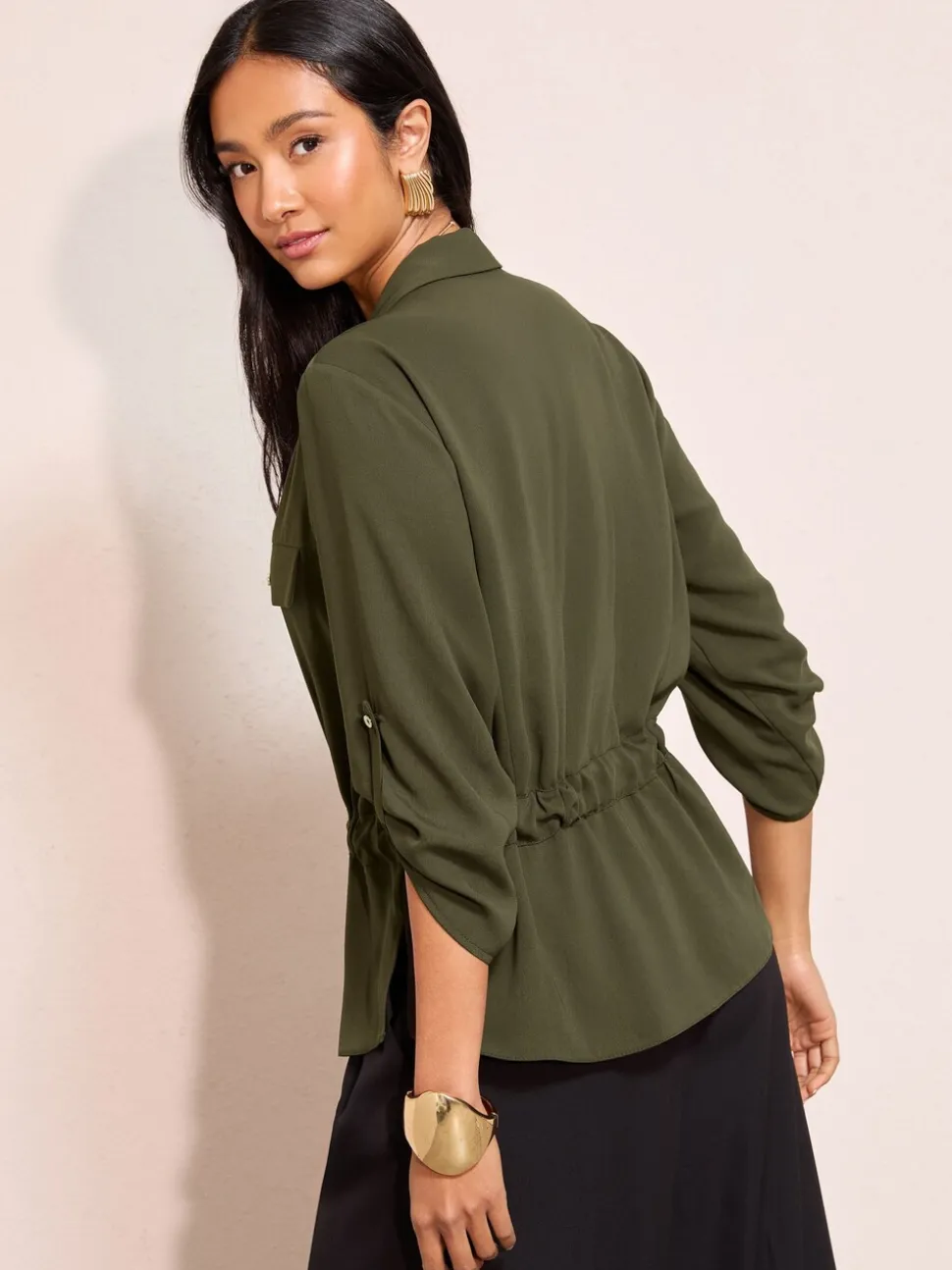 Groen - Friends Like These Utility Style Tie Waist Shirt