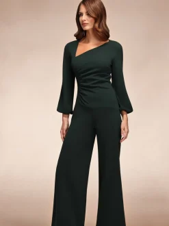 Groen - Hot Squash Ruched Jumpsuit with Sleeves