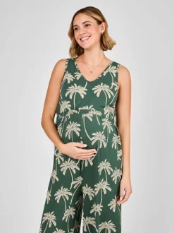 Groen - JoJo Maman Bébé zwangerschapsjumpsuit van jersey met wijde pijpen
