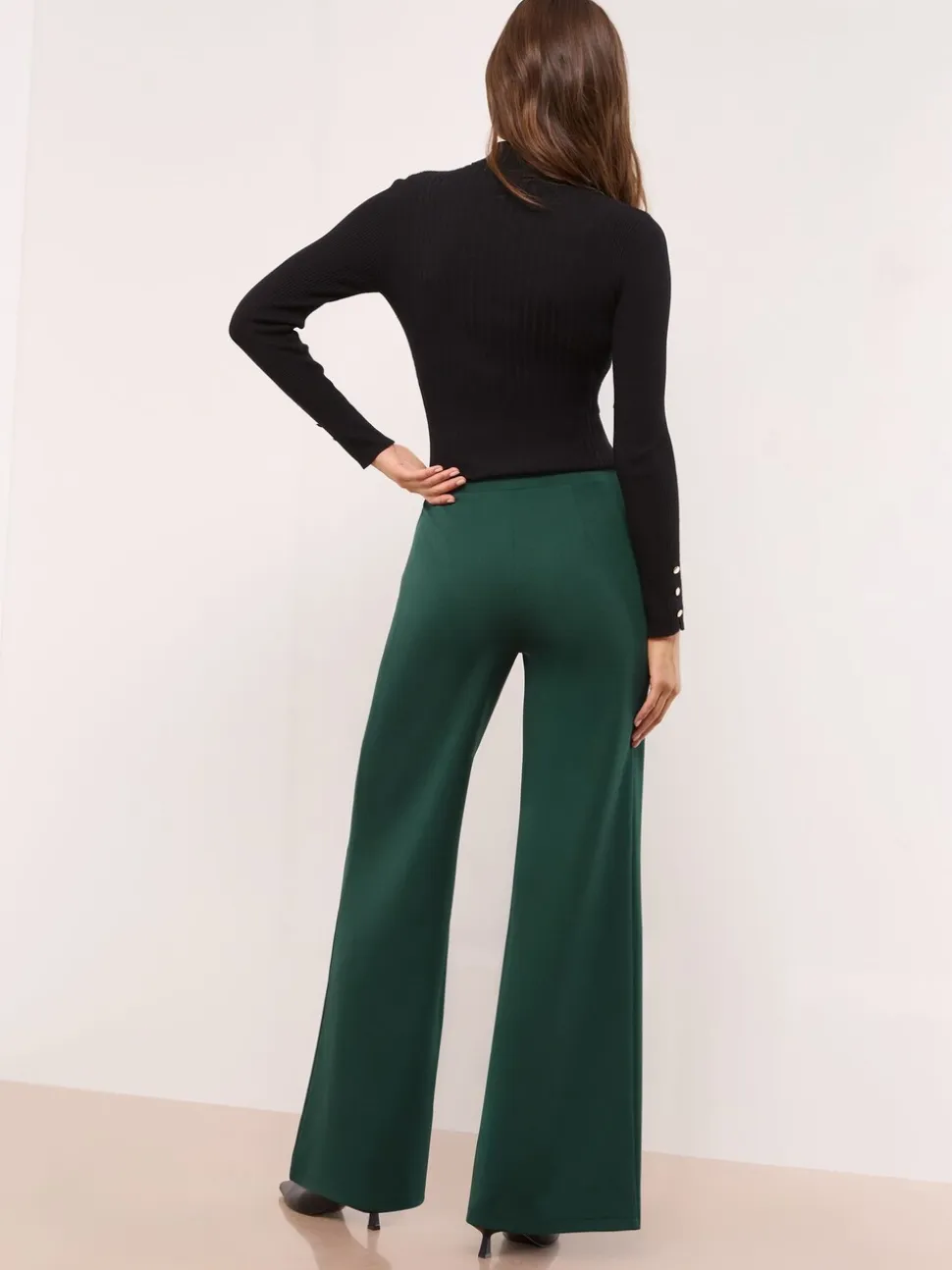 Groen - Lipsy - Broek met wijde pijpen en hoge taille