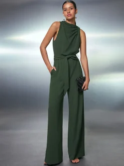 Groen - Occasion Cowl Neck Sleeveless Jersey Jumpsuit