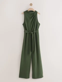 Groen - Occasion Cowl Neck Sleeveless Jersey Jumpsuit