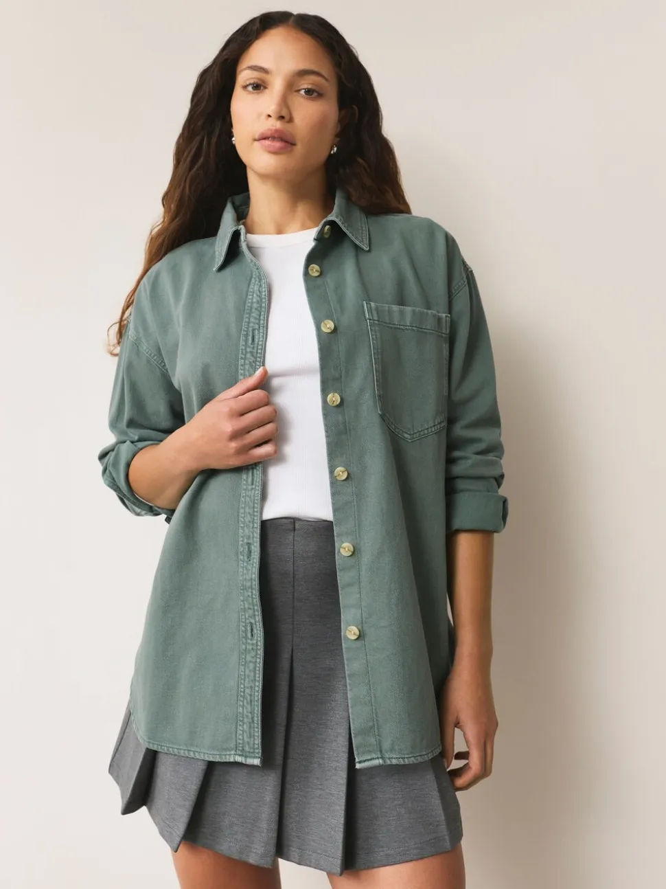 Groen - Oversized denim overhemd