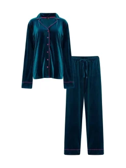 Groen - Pour Moi velours pyjamaset met Cubaanse kraag