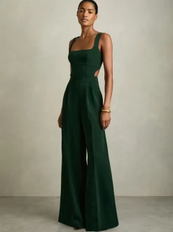 Groen - Reiss Dion Wide-Leg Cut-Out Jumpsuit