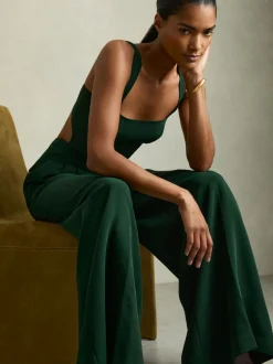 Groen - Reiss Dion Wide-Leg Cut-Out Jumpsuit