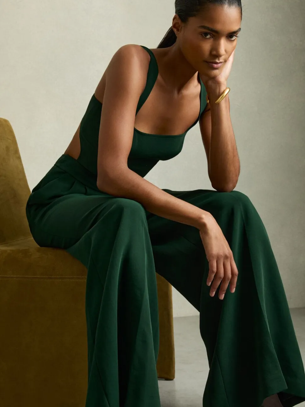 Groen - Reiss Dion Wide-Leg Cut-Out Jumpsuit