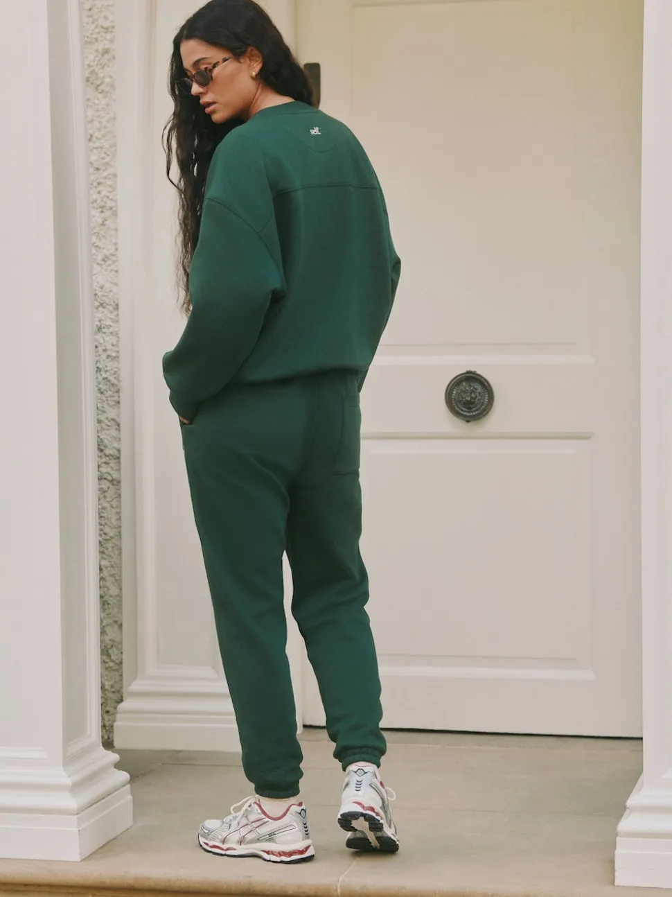 Groen - Self. joggingbroek met boorden