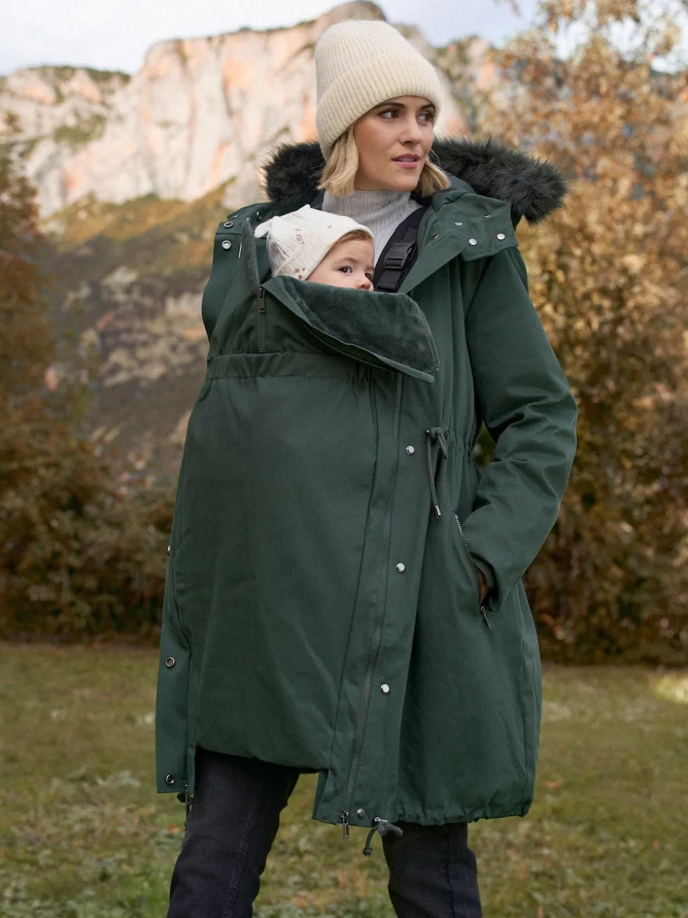 Groen - Seraphine Premium Sub-Zero donsgevulde 3-in-1 zwangerschaps- en draagparka