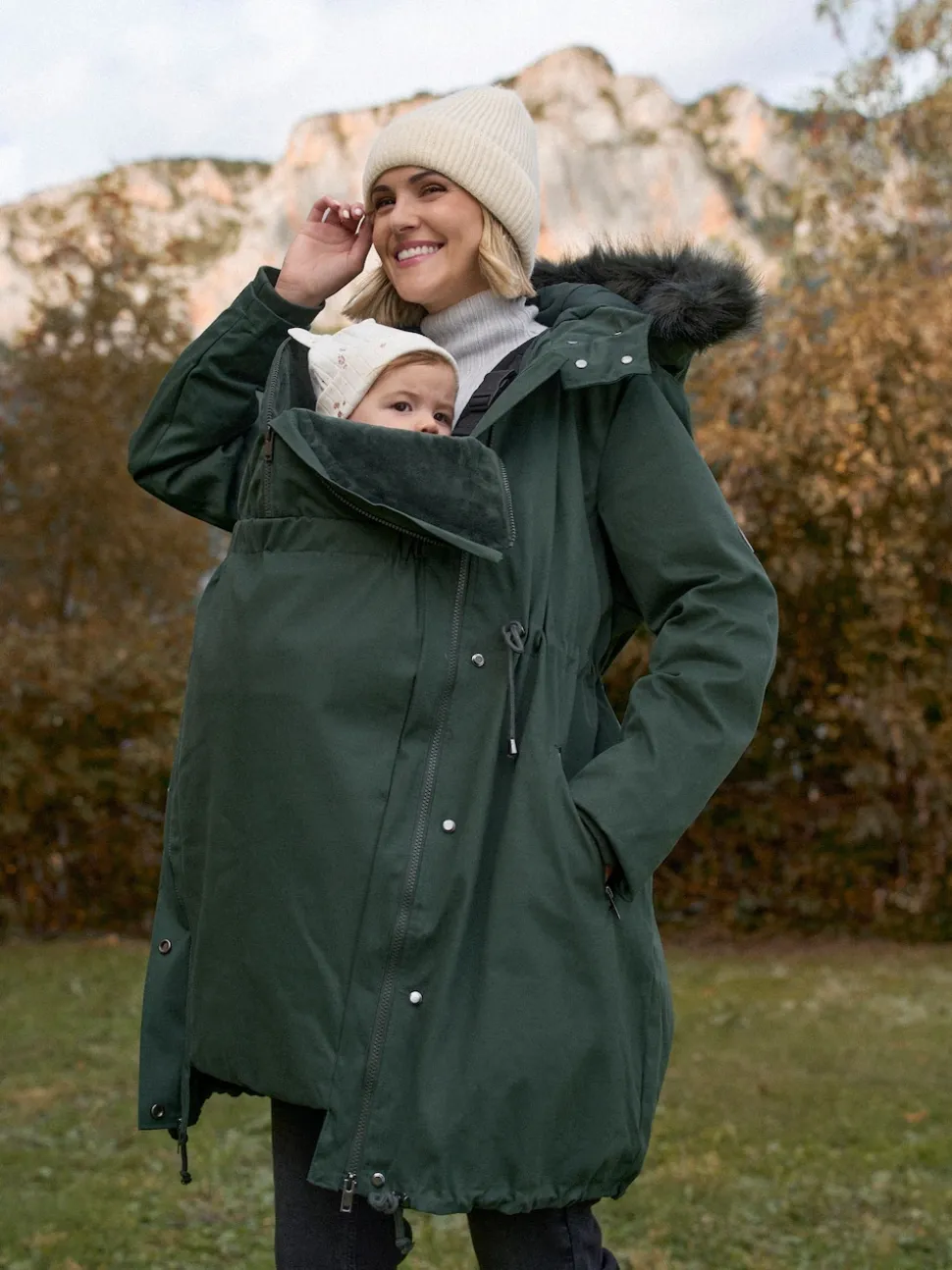 Groen - Seraphine Premium Sub-Zero donsgevulde 3-in-1 zwangerschaps- en draagparka