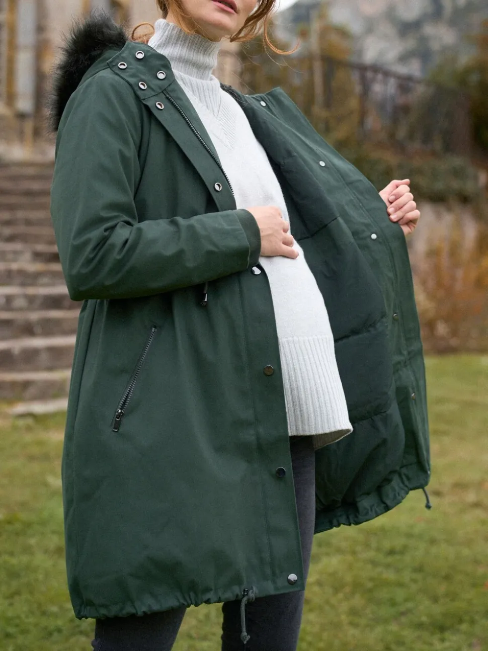 Groen - Seraphine Premium Sub-Zero donsgevulde 3-in-1 zwangerschaps- en draagparka