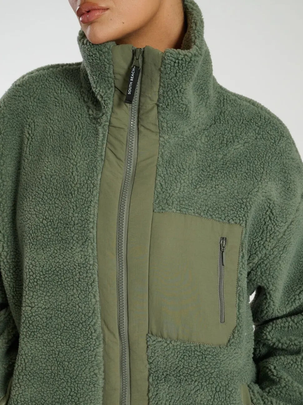 Groen - South Beach borg jas met ritssluiting
