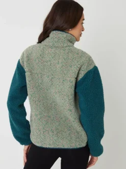 Groen - Threadbare Colourblock Snap Borg Fleece
